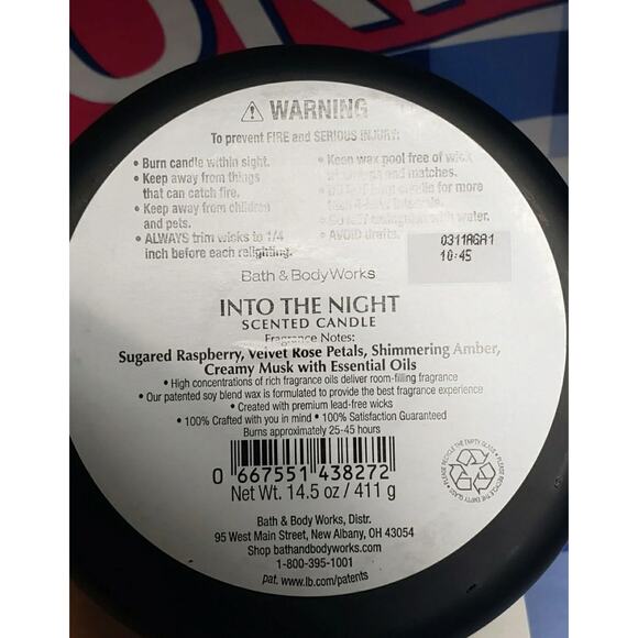 BBW Into The Night Original Black Label Large 3 Wick Candle Home Fragrance Decor - Picture 2 of 2
